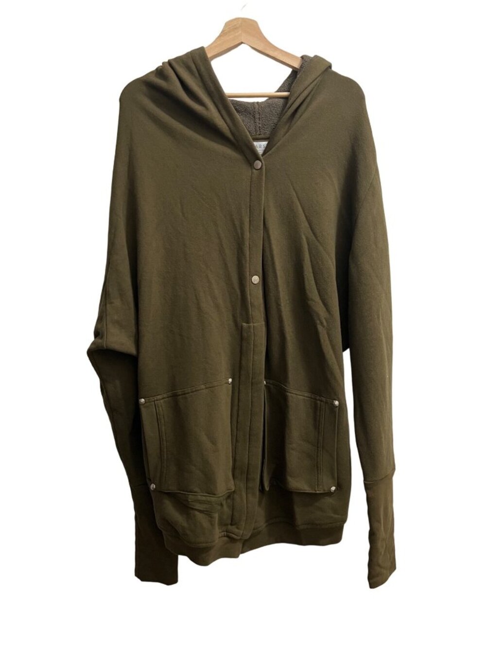 Marste Olive Green Hooded Button Down Hi Low Sweater Duster Jacket Size L